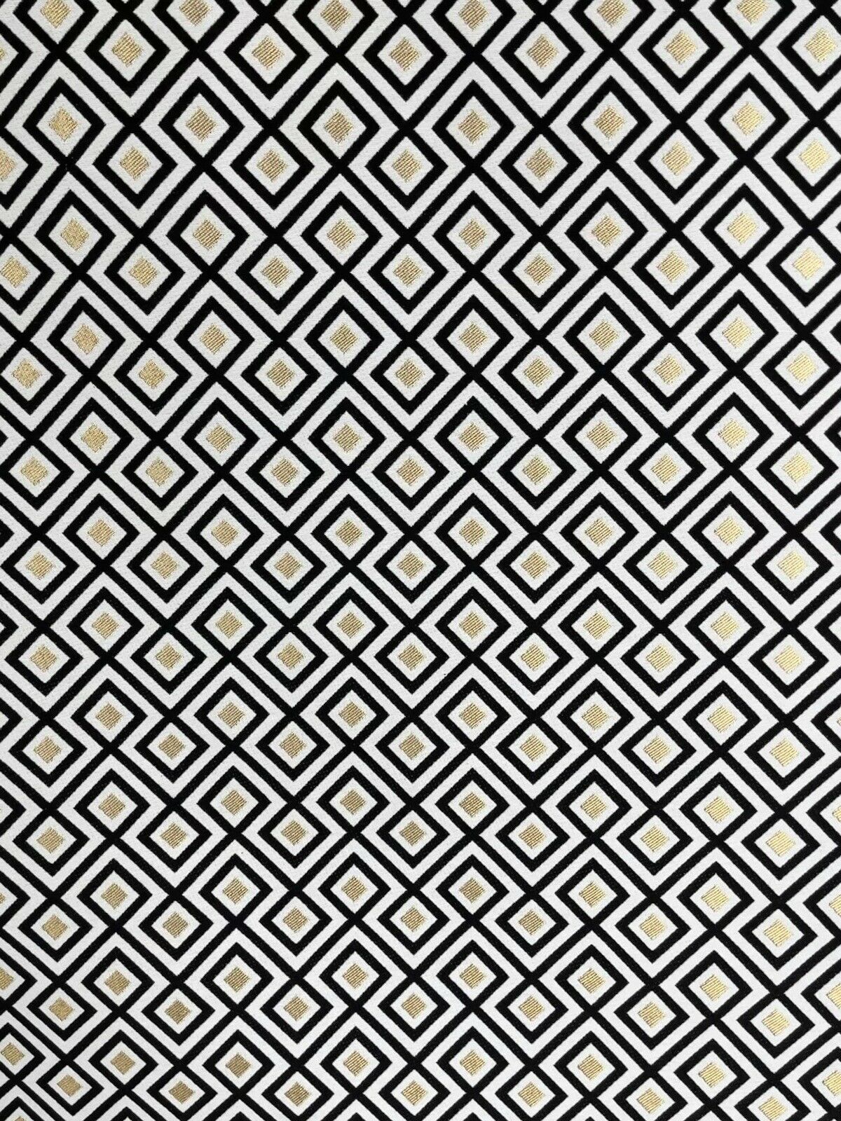Art Deco Blocks Woven Fabric by Meter Gold Upholstery Textile Black White Sewing Material