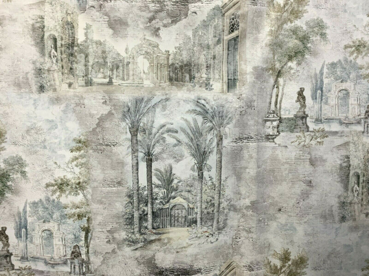 Toile Oriental Fresco Colonial Romantic Italian Velvet Palm Trees Grey by Meter