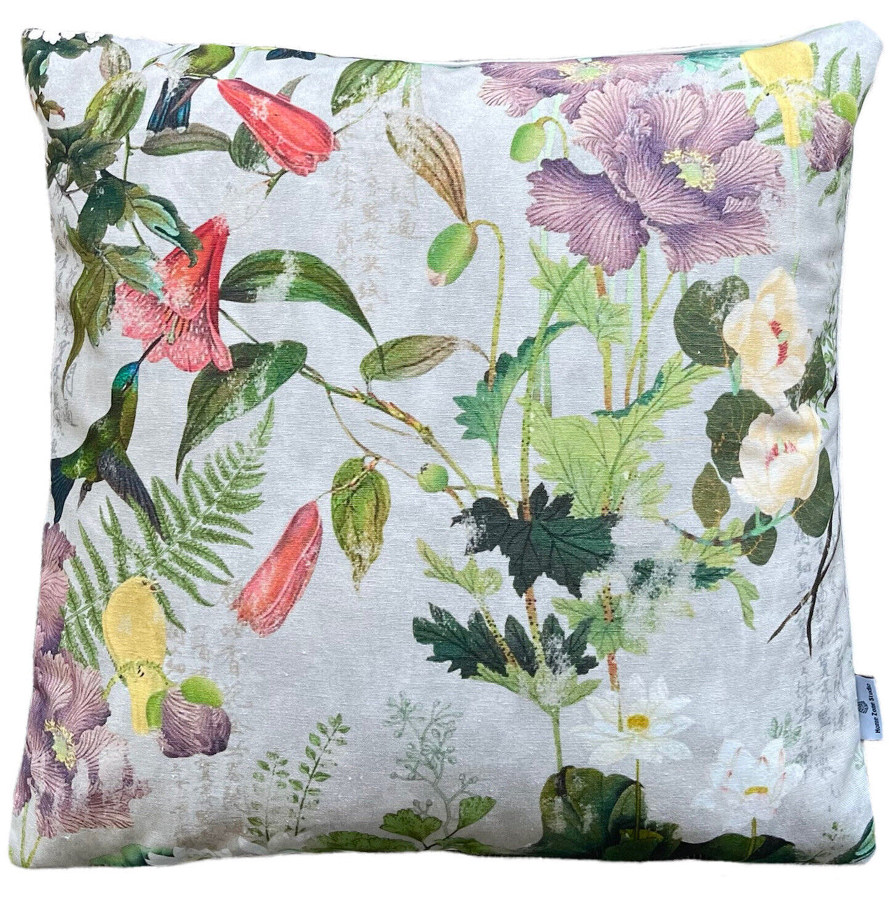 Paradise Bird Cushion Cover Hummingbird Floral Pillow Case Botanical Vintage Print 16" - 24"