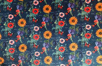 Thumbnail for Red Poppy Yellow Sunflower Exotic Botanical Blue Italian Velvet Fabric by Meter