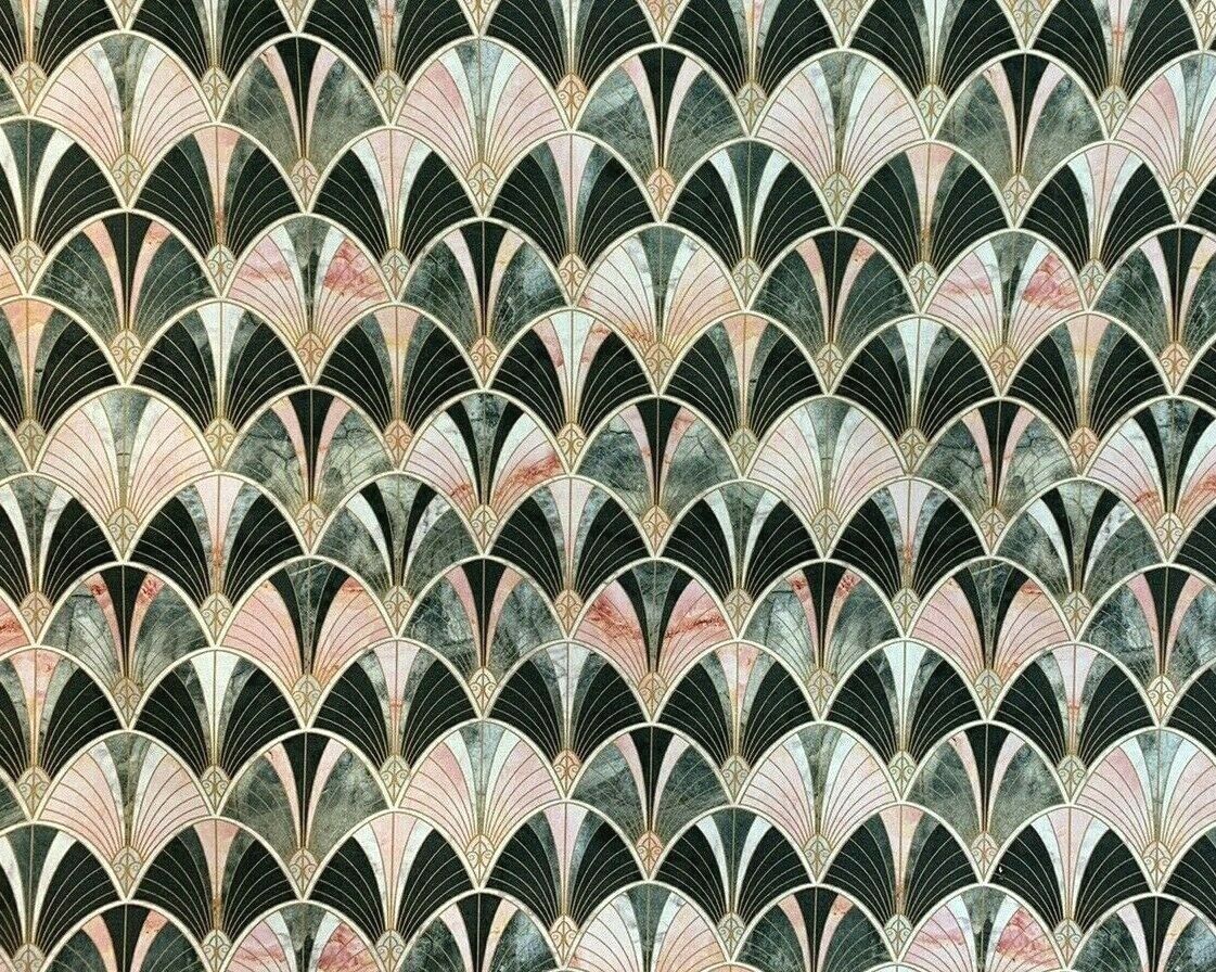 Art Deco Grey Cotton Fabric By The Meter Geometric Sewing Material Pink Salmon Textile