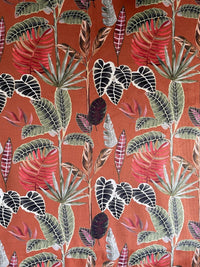 Thumbnail for Rusty Orange Italian Velvet Fabric by Meter Botanical Green Leaves Ficus Plants