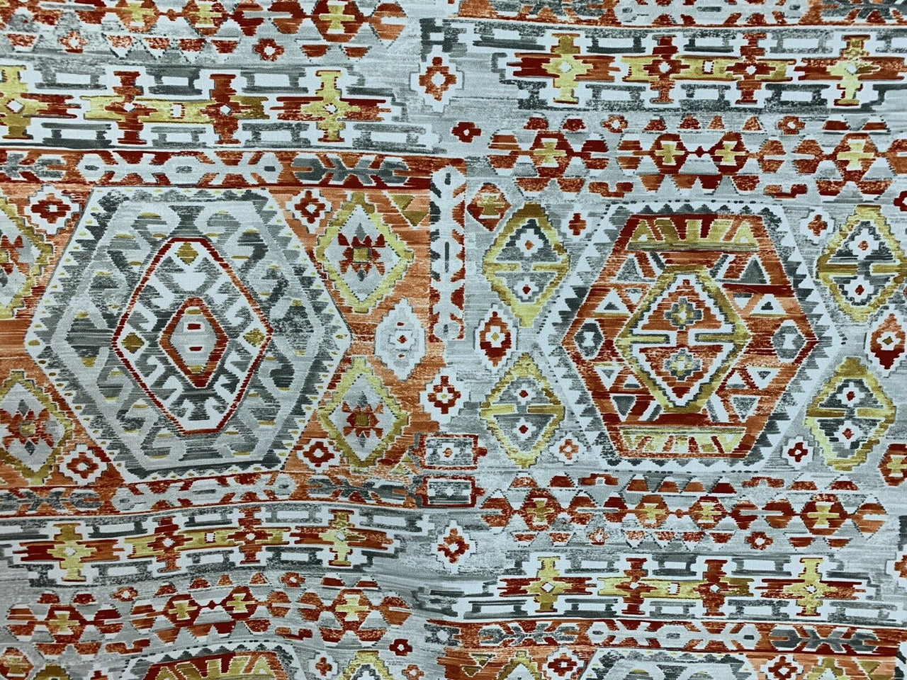 Oriental Kilim Terracotta Yellow Orange Digital Print Cotton Fabric by Metre