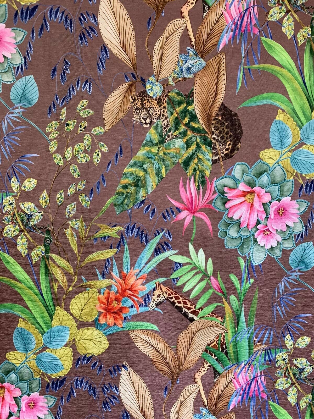 Mink Tonga Jungle Leopard Giraffe Botanic Floral Plants Animals Fabric by Meter