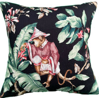 Thumbnail for Guarana Tree Monkey Black Cushion Cover Botanical Animal Print Green Red Leaves