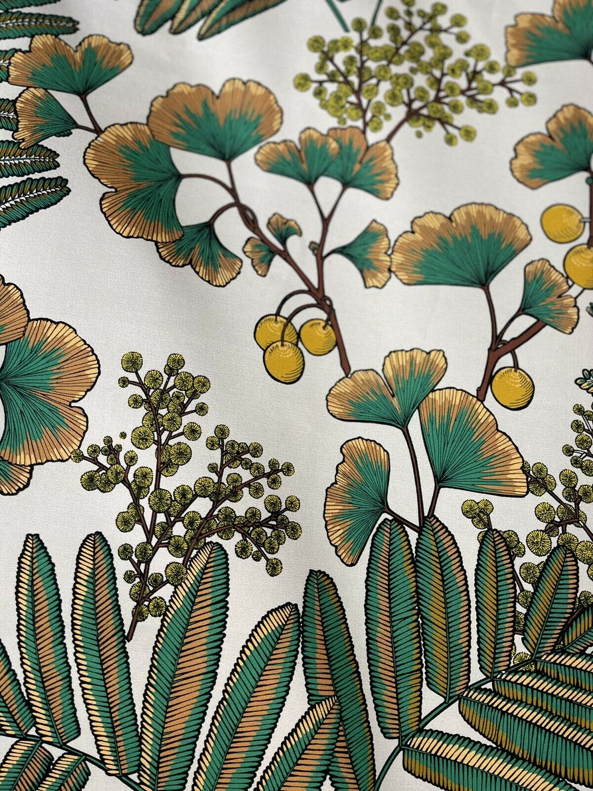 Gingko Bilboa Floral Cotton Fabric by Meter Botanical Mimosa Sewing Fabric Yellow Textile Green Leef Pattern For Crafts