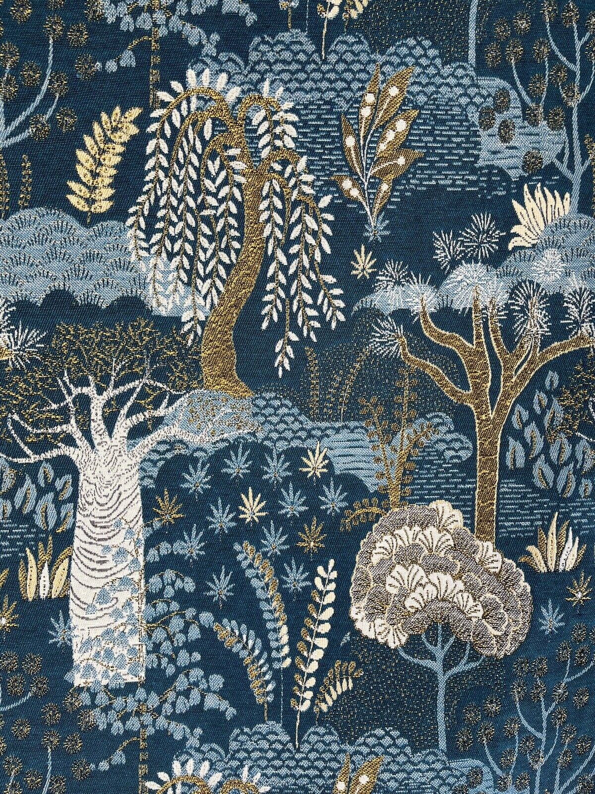 Baobab Tree of Life Botanical Blue Woven Tapestry Fabric Ideal for Upholstery, Sewing Projects