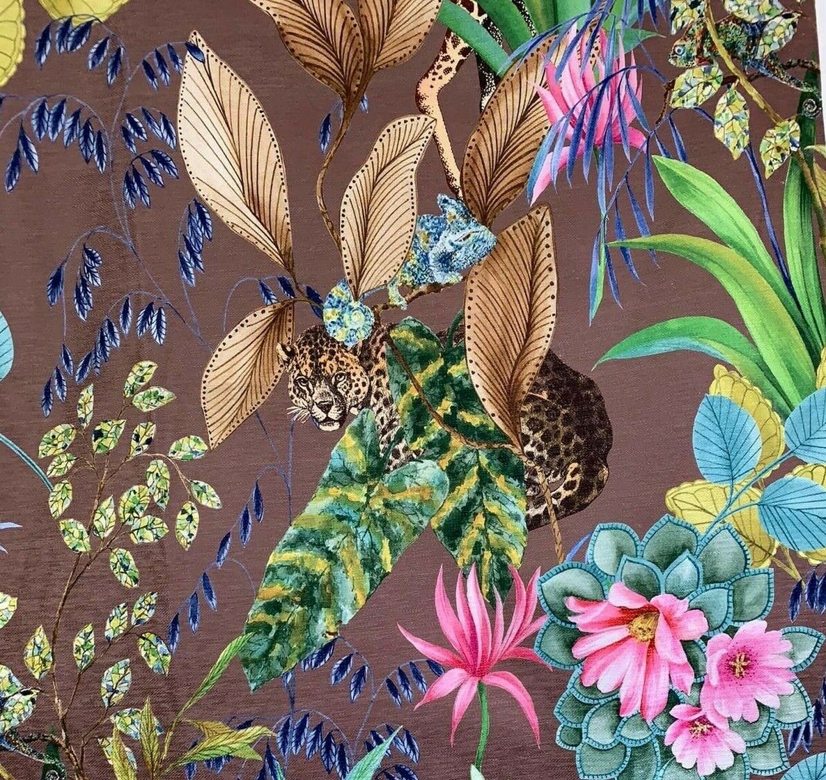 Mink Tonga Jungle Leopard Giraffe Botanic Floral Plants Animals Fabric by Meter