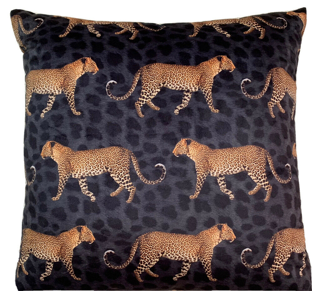 Leopard Printed Cushion Cover Dots Panthers Black Orange Grey Velvet 16" - 24"