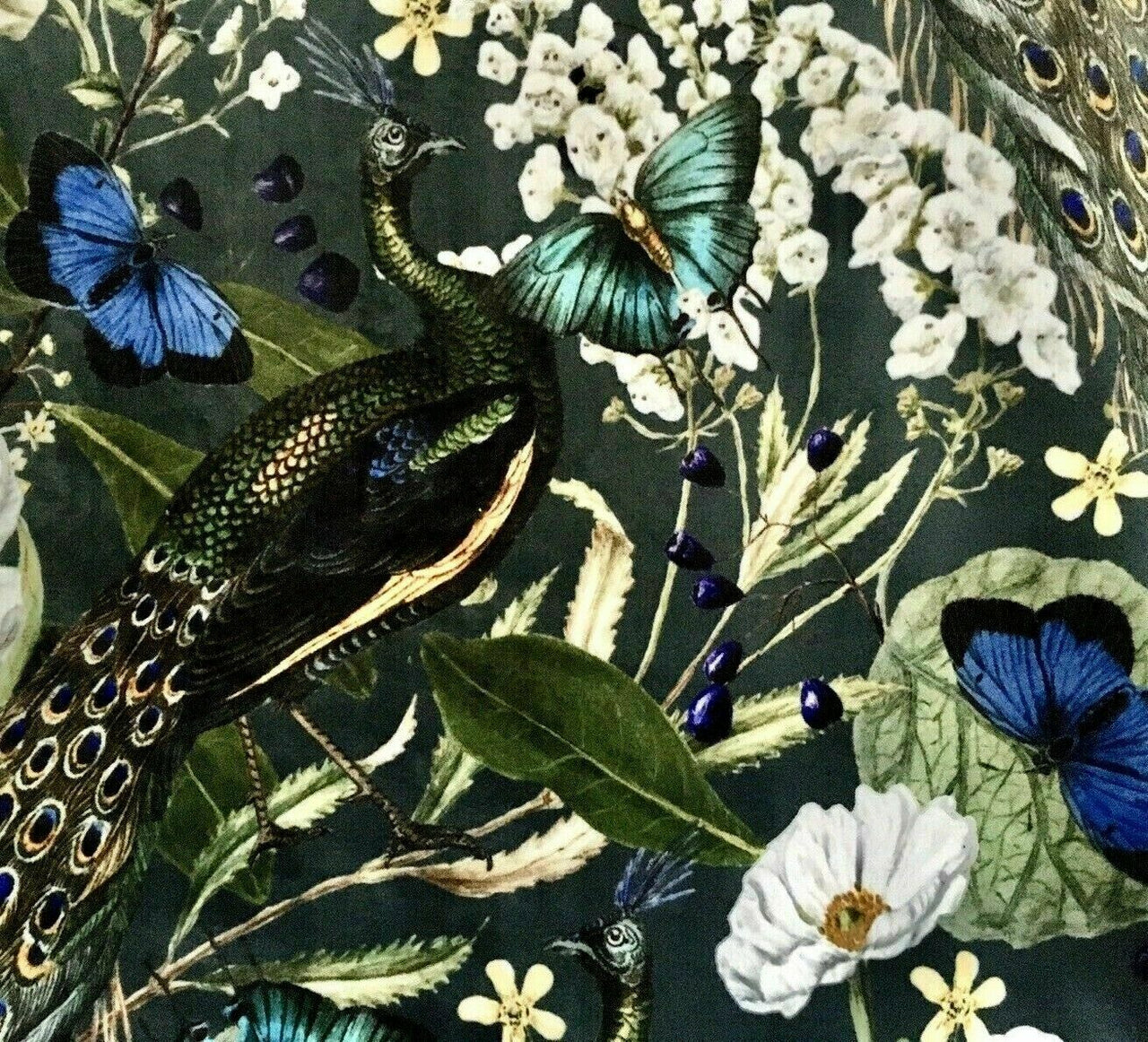 Peacock Luxury Italian Velvet by Meter Butterflies Birds Sewing Material Botanical Greenery Bird Pattern Textile for Upholstery Art Crafts Pillows Cushions