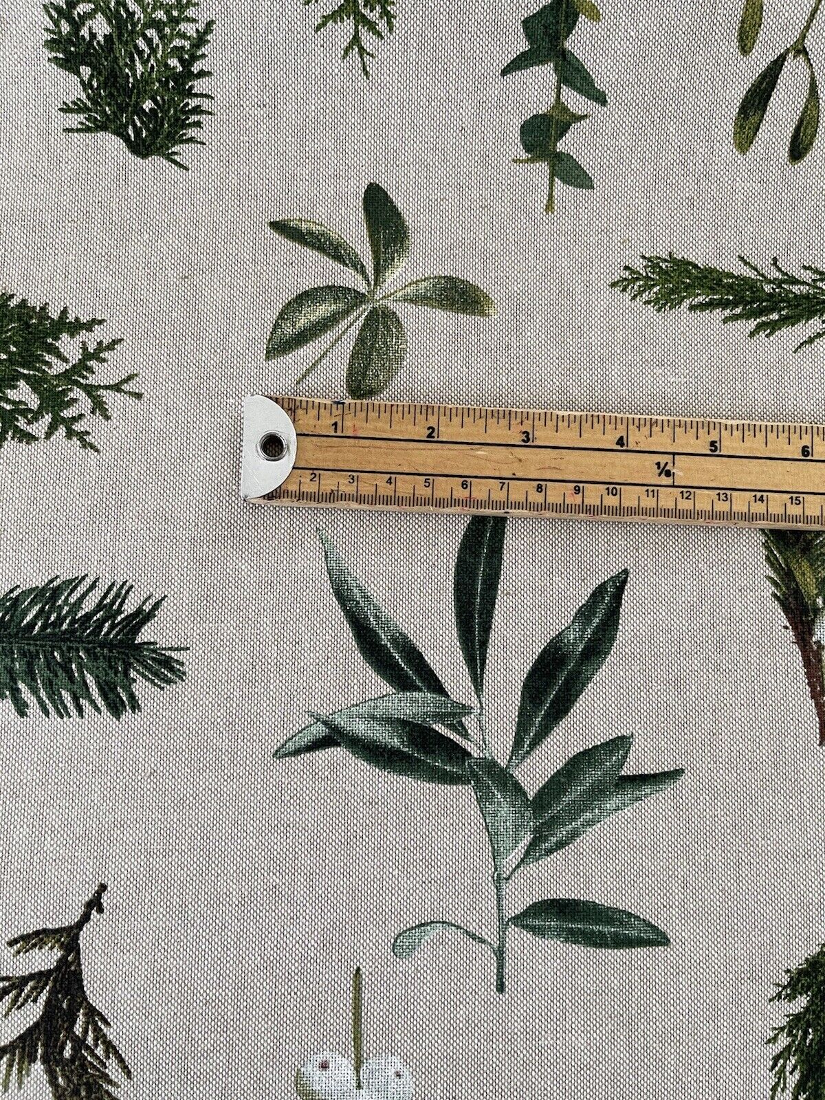 Mistletoe Cotton Fabric - Green Pine Tree Leaves Print, Christmas Sewing Material for Home Decor & Crafts