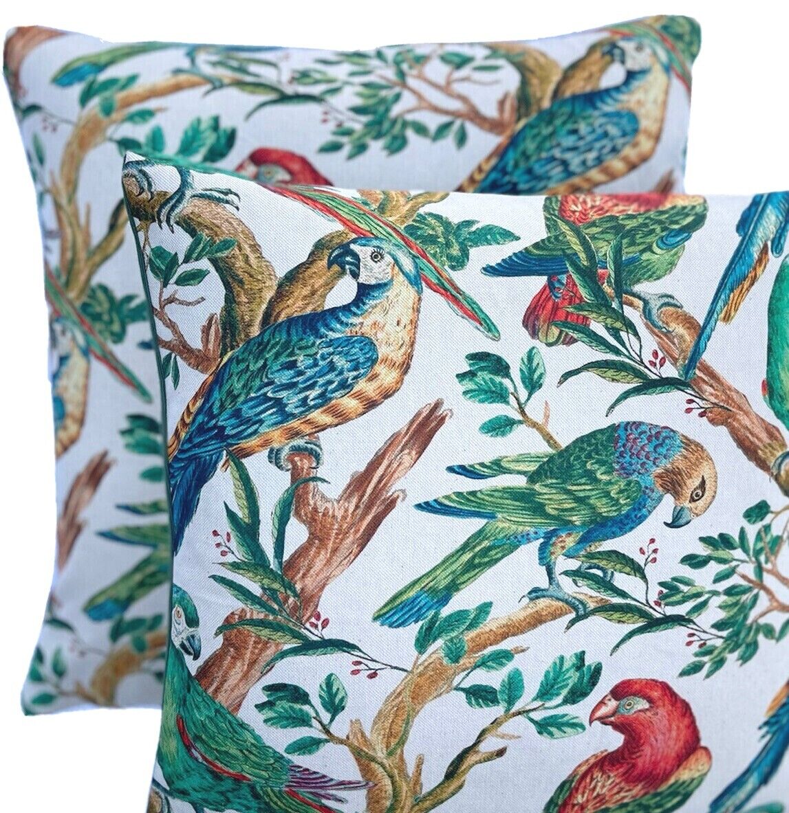 Parrots Cushion Cover Birds Tree Jungle Life Tropical Sofa Pillow Branches Leaf