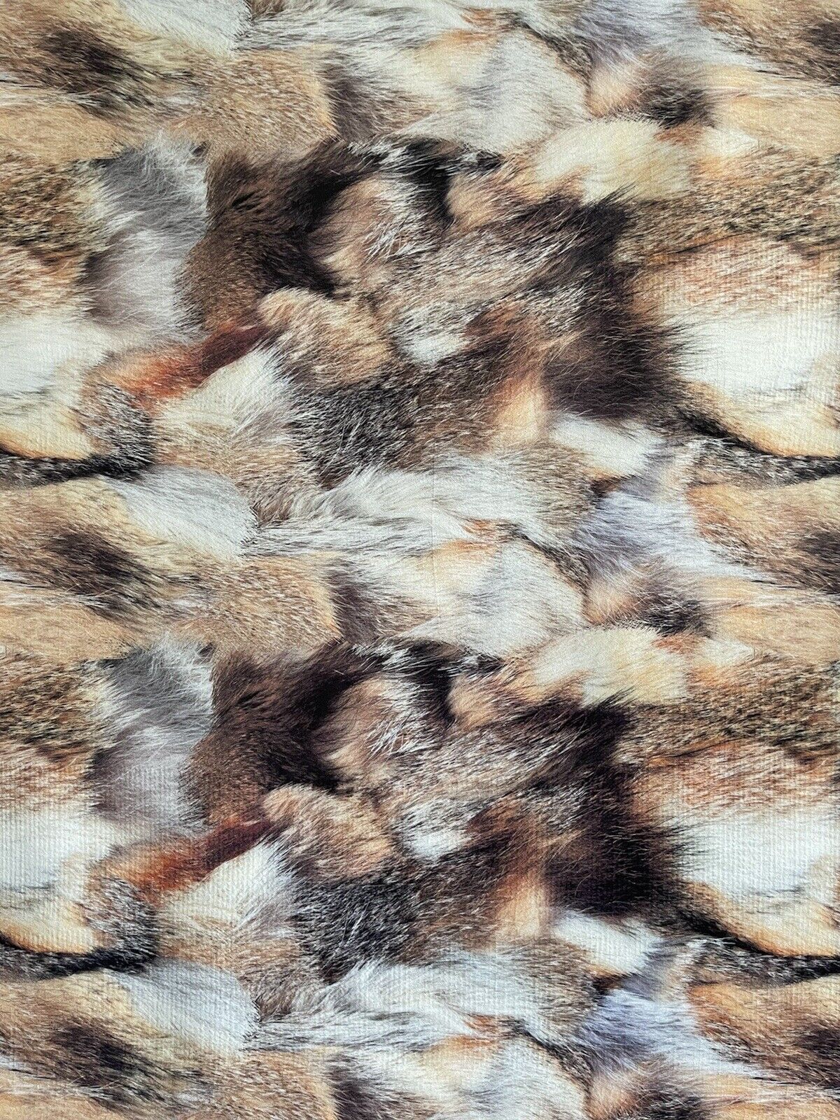 Wolf Animal Skin Italian Velvet Sold by Meter Upholstery Fur Brown Orange White