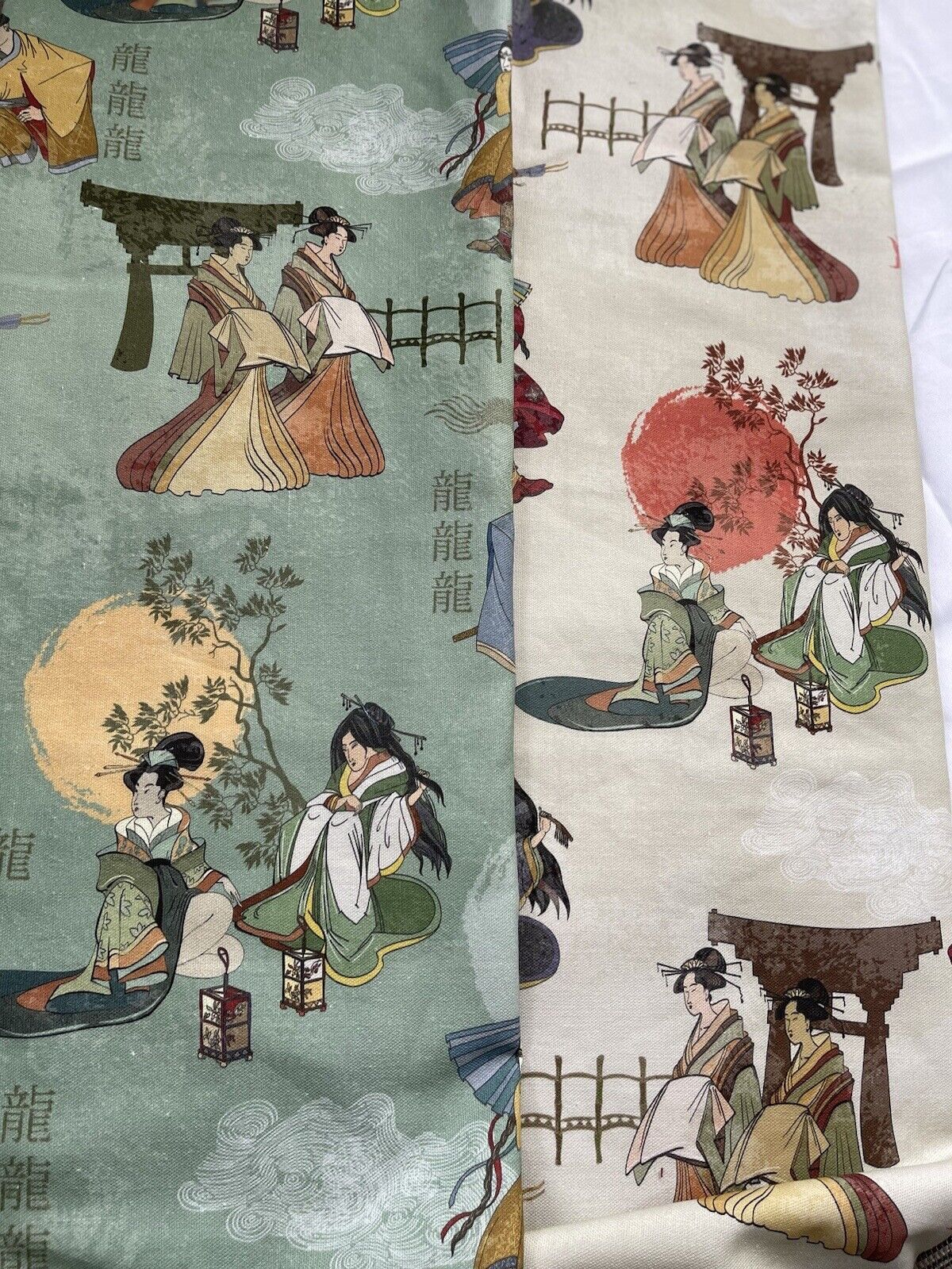 Samurai Japanese Motifs Ladies Panel L140xW100cm Pale Green