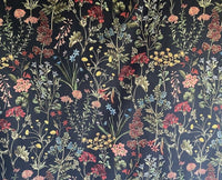 Thumbnail for Flower Field Cotton Fabric by Meter Botanical Sewing Material by Yards Floral Print Textile by Metres Hyacinth Azalea Wildflowers Black Textile