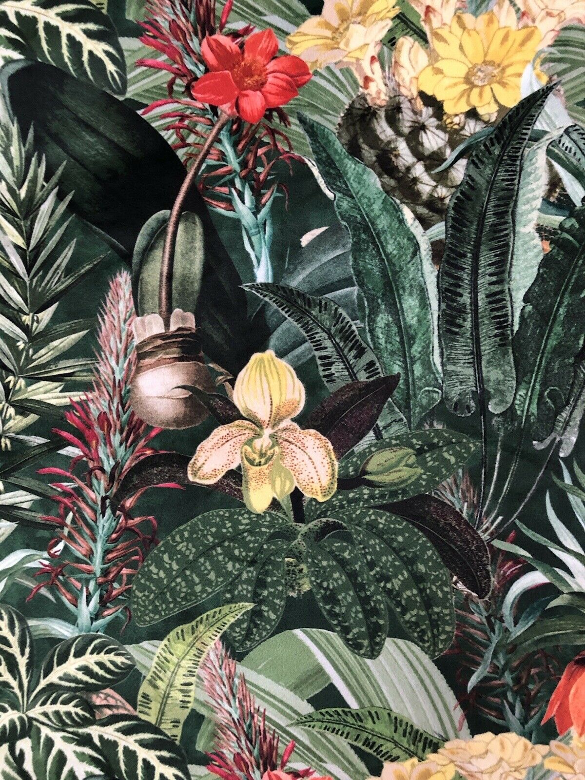 Greenhouse Floral fabric By The Meter Green Velvet Sewing Material Plants Greenery Leaves Jungle Orchid Flowers Pattern Textile for upholstery pillows cushions crafts