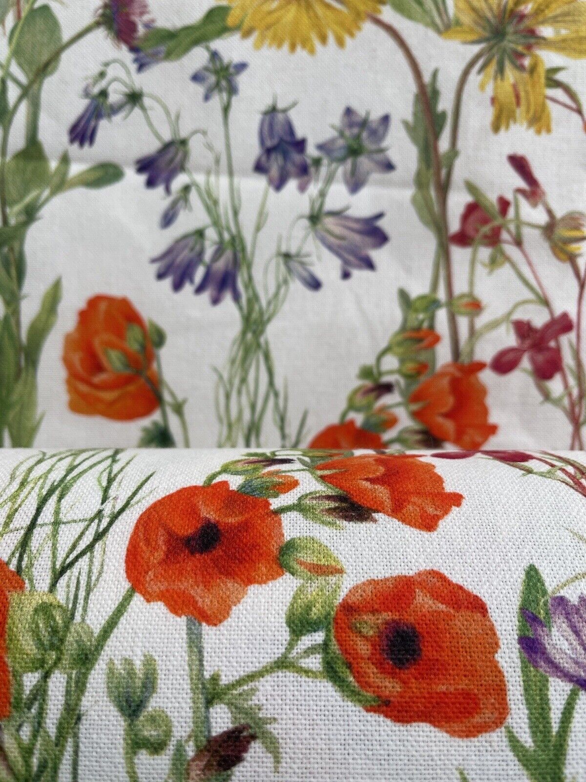Summer Flowers Fields Cotton Fabric by Meter Botanical Floral Sewing Material By Yards Meters Poppy Print Textile Country Style Canvas For Pillows