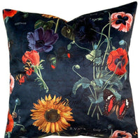 Thumbnail for Poppy Field Cushion Cover Sunflowers Poppies Anemone Blue Velvet Printed 16