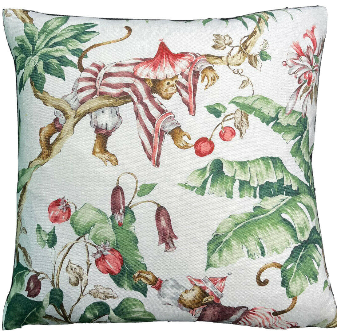 White Guarana Tree Monkey Cushion Cover Botanical Throw Pillow Case Animals Pillowcase Print Green Red Leaves