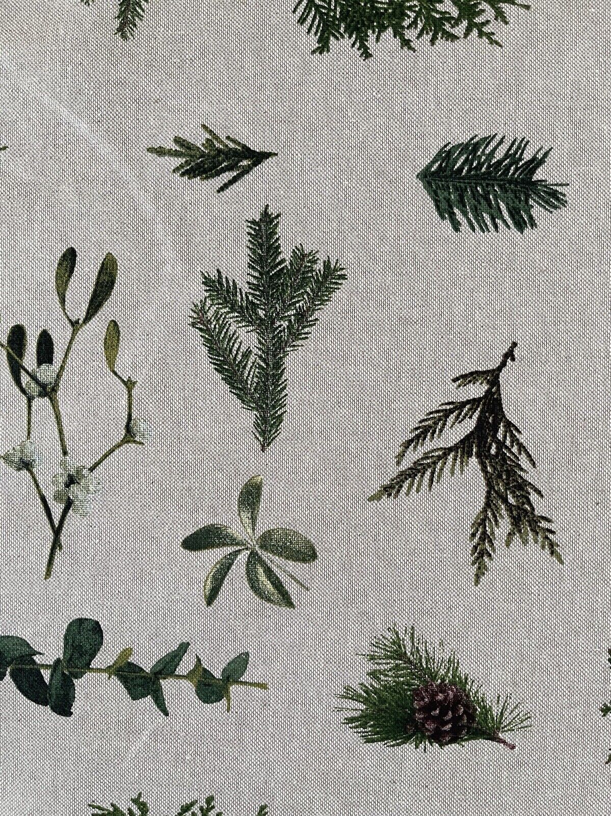 Mistletoe Cotton Fabric - Green Pine Tree Leaves Print, Christmas Sewing Material for Home Decor & Crafts