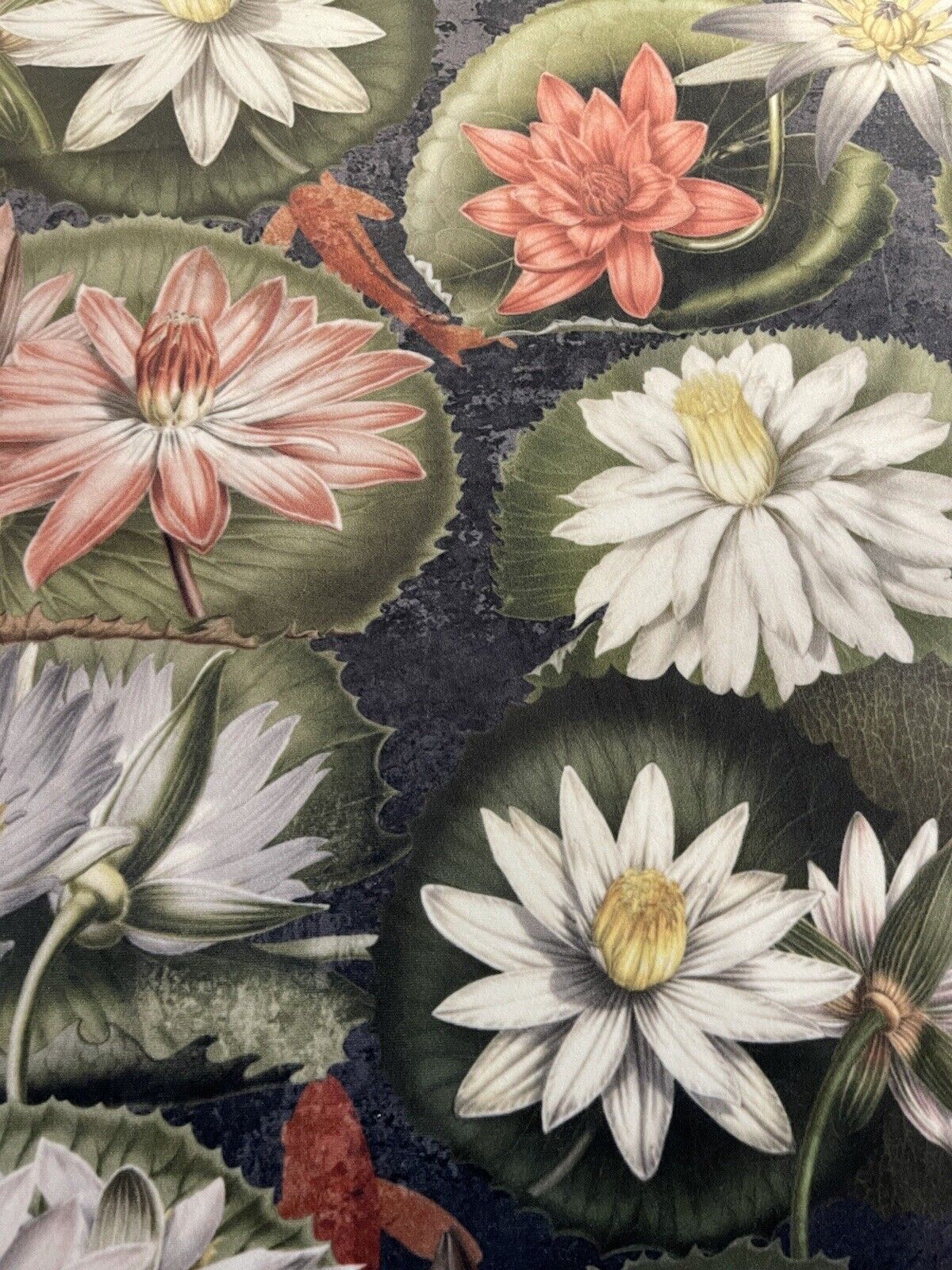 Water Lilly Velvet Fabric by Meter Pink Lotus Pattern Sewing Material White Green Red Fish Pond Nature