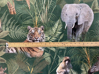 Thumbnail for Safari Italian Velvet Printed Tigar Elephante Girafe Monkey Fabric by Meter