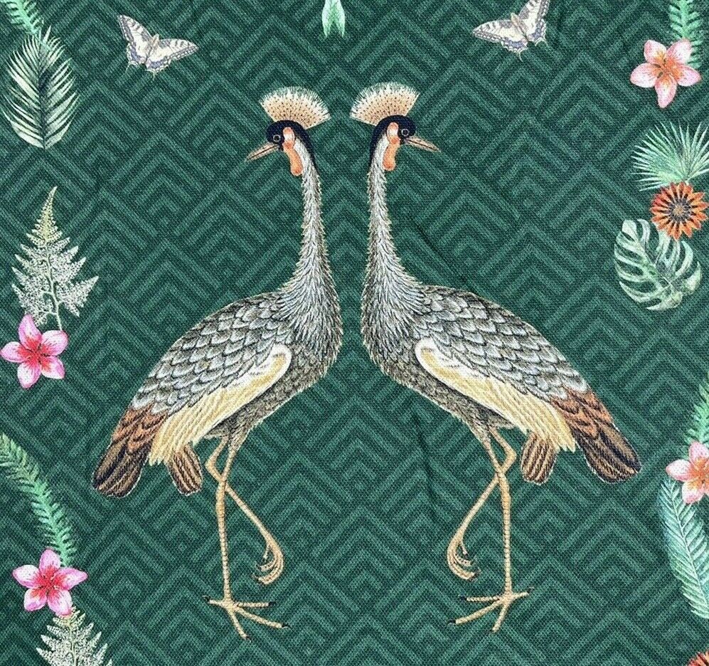 Crowned Crane Birds printed cotton fabric by the meter Animals Green Sewing Material Snakes Pineapple Tropical Textile for pillows curtains arts crafts