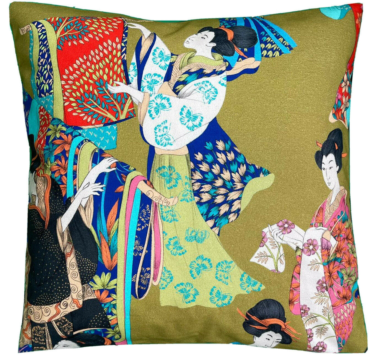 Gold Decorative Pillow Case Geisha Cotton Cushion Cover Japanese Kimono Pillowcase Oriental Sofa Decor Black Red Green Floral Asian pattern