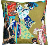Thumbnail for Gold Decorative Pillow Case Geisha Cotton Cushion Cover Japanese Kimono Pillowcase Oriental Sofa Decor Black Red Green Floral Asian pattern
