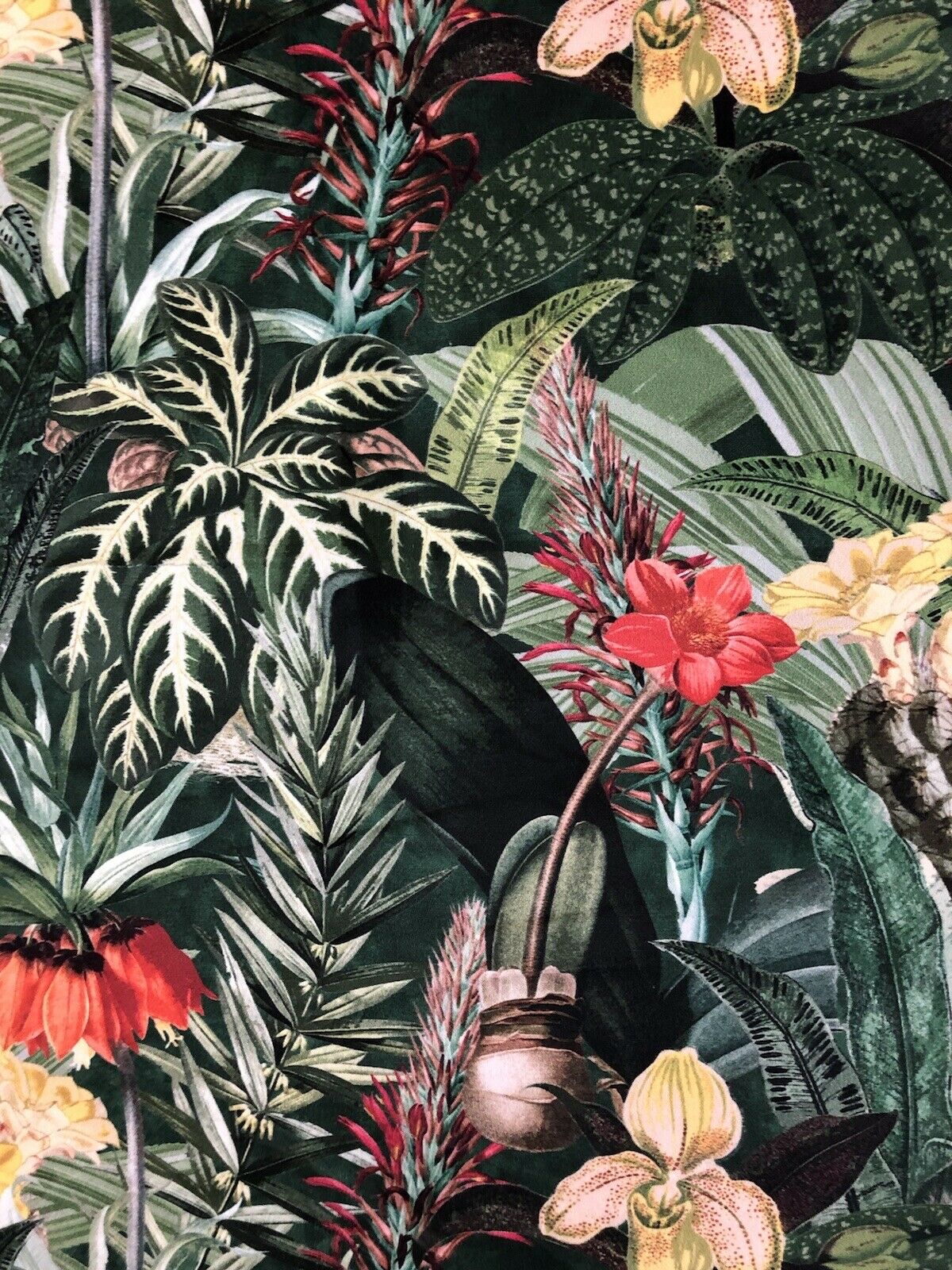 Greenhouse Floral fabric By The Meter Green Velvet Sewing Material Plants Greenery Leaves Jungle Orchid Flowers Pattern Textile for upholstery pillows cushions crafts