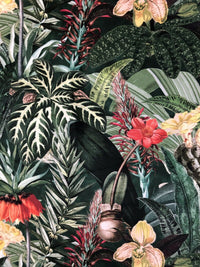 Thumbnail for Greenhouse Floral fabric By The Meter Green Velvet Sewing Material Plants Greenery Leaves Jungle Orchid Flowers Pattern Textile for upholstery pillows cushions crafts