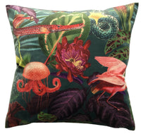 Thumbnail for Fantasy Italian Velvet Cushion Cover Botanical Animal Print Birds Snake Floral