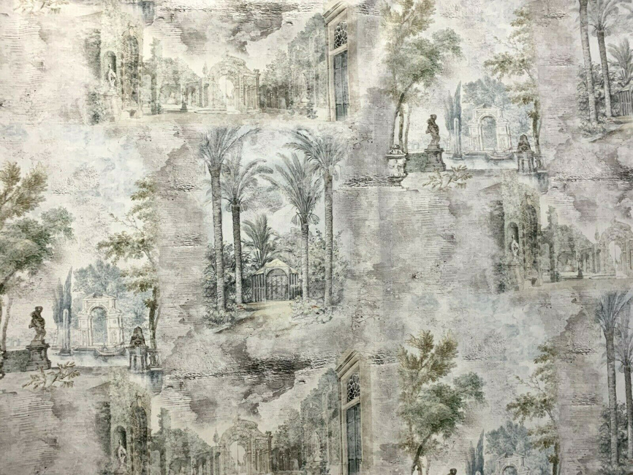 Toile Oriental Fresco Colonial Romantic Italian Velvet Palm Trees Grey by Meter