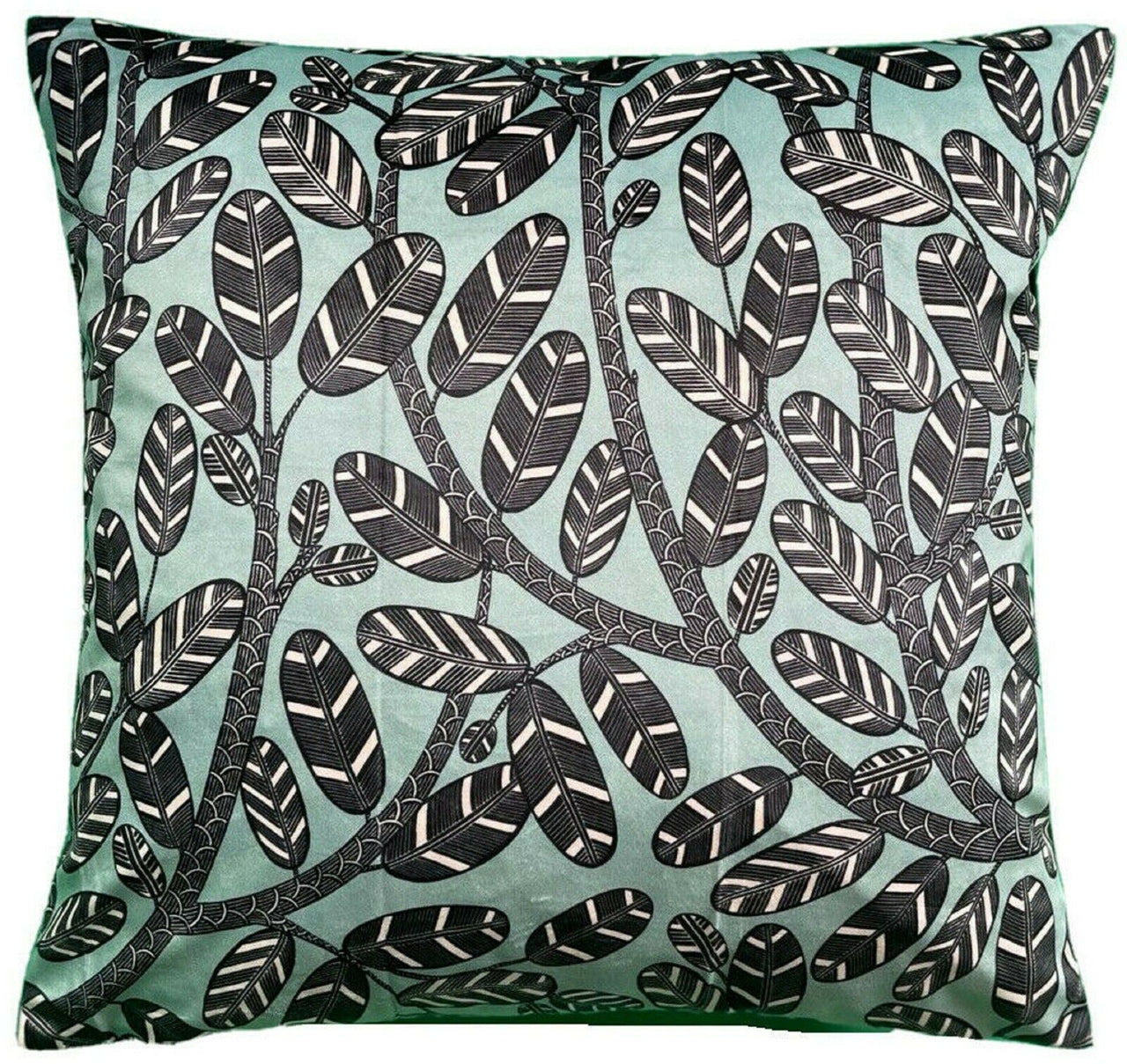 Duck Egg Throw Pillow Cover Black Feathers Leaves Italian Velvet Cushion Cover Art Deco  Pillowcase Green Sofa Decor