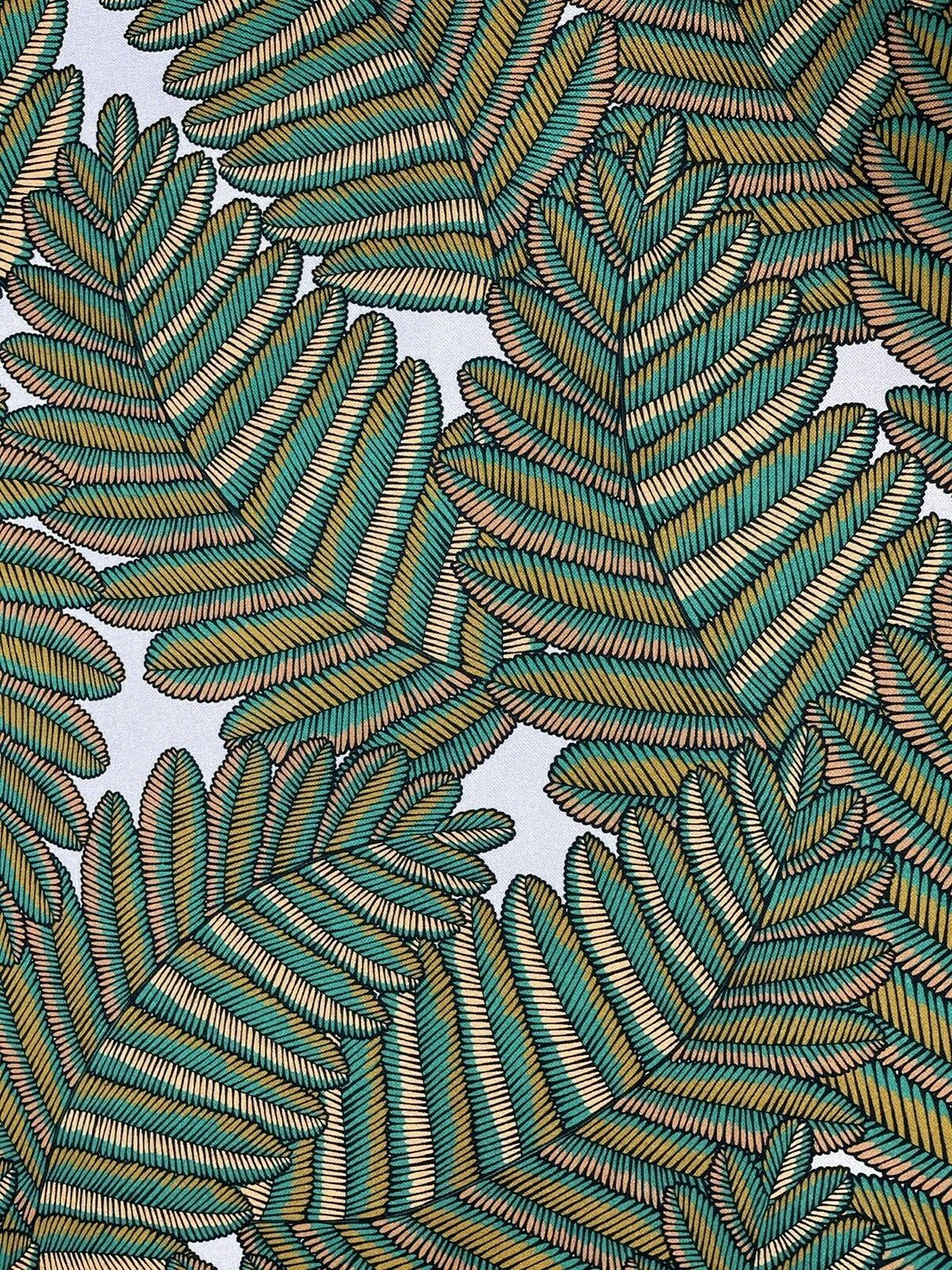 Fern Cotton Fabric by Meter Green Botanical Sewing Material Tree Light Grey Yellow  Golden Bronze Colors Textile