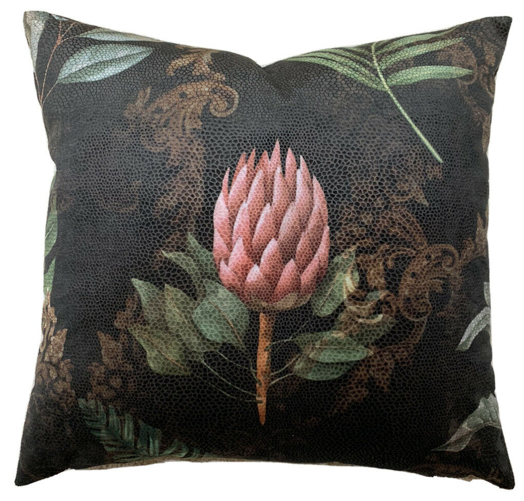 Baroque Floral Cushion Cover Brown Dark Velvet Pillow Case Embossed Leaf Print Sofa Decor