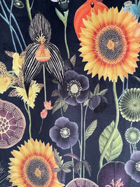 Thumbnail for Dark Botanical Velvet Poppy Sunflower Fabric - Sold By Meter