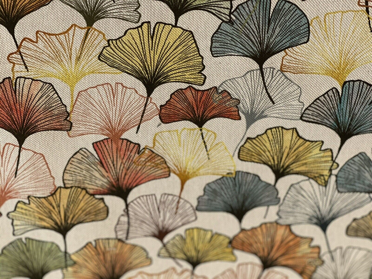 Gingko Cotton Fabric Botanical Sewing Material Nature Tree Yellow Autumn Leaves Textile for Home Decor