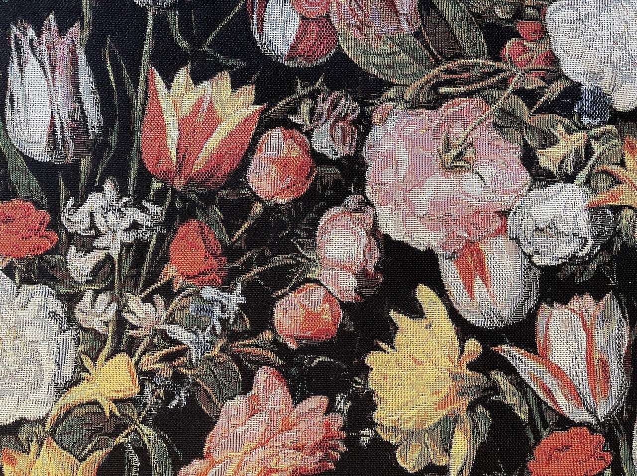 Tulips Upholstery Fabric By The Meter Red Roses Tapestry Floral Sewing Material Black Botanical Textile For Crafts