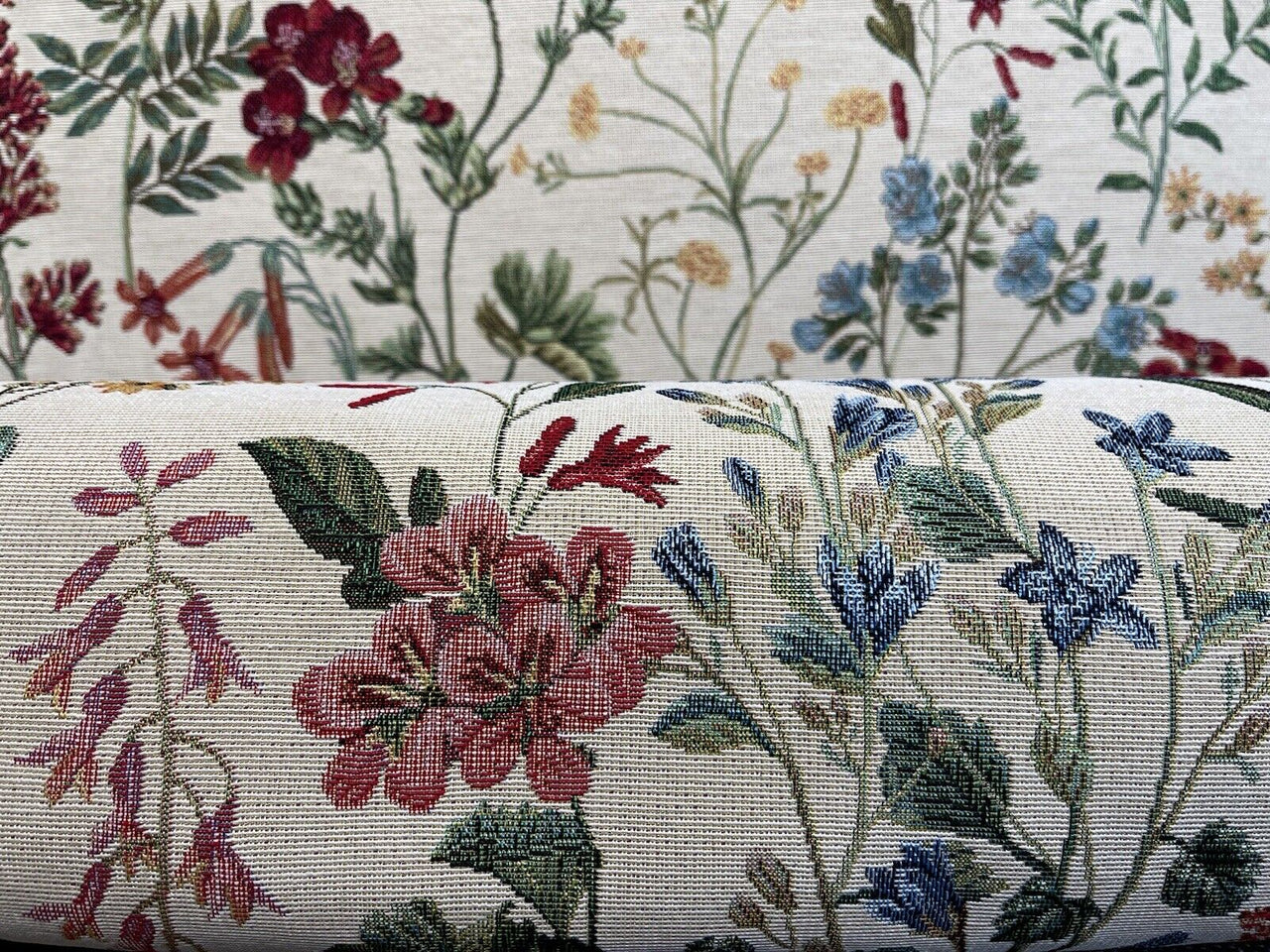 Wildflower Meadows Beige Woven Floral Upholstery Fabric