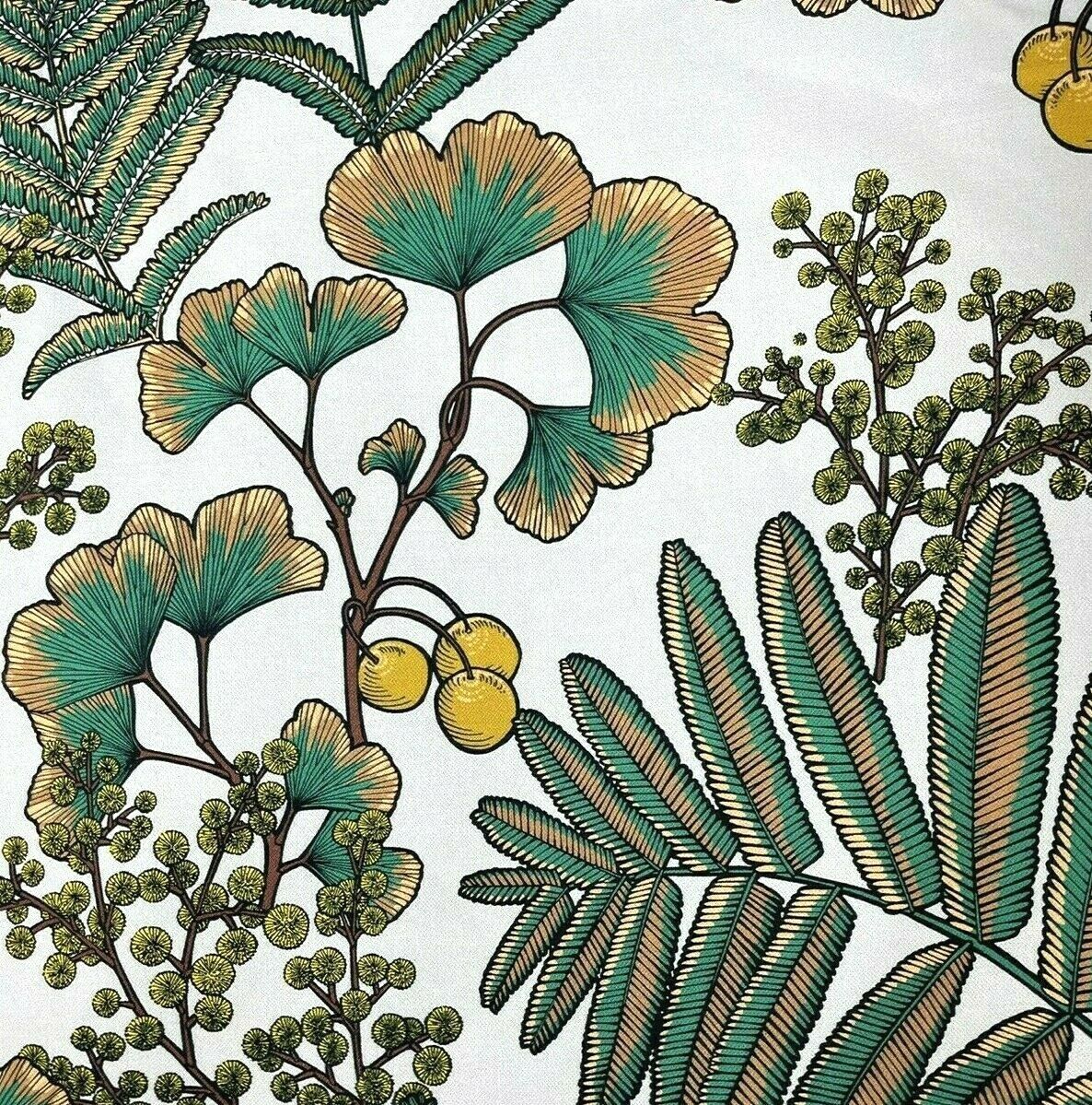 Gingko Bilboa Floral Cotton Fabric by Meter Botanical Mimosa Sewing Fabric Yellow Textile Green Leef Pattern For Crafts