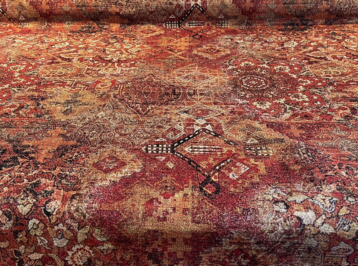 Kilim Red Rug Fabric By The Meter Woven Tapestry Upholstery Textile Morocco Rusty Orange