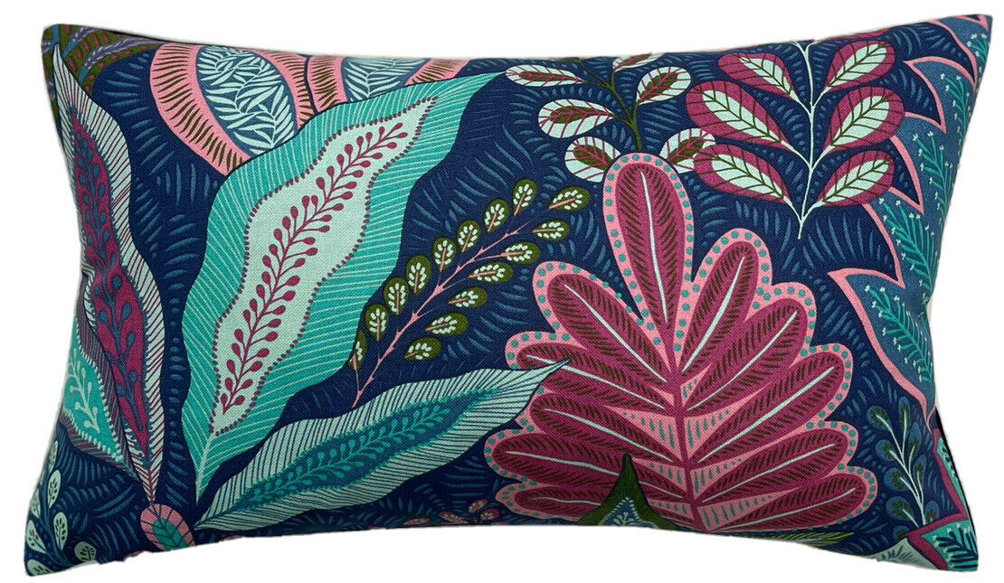 Botanical Garden Blue Floral Cotton Throw Pillow Case Turquoise Cushion Cover Scandi Leaves Print Sofa Décor