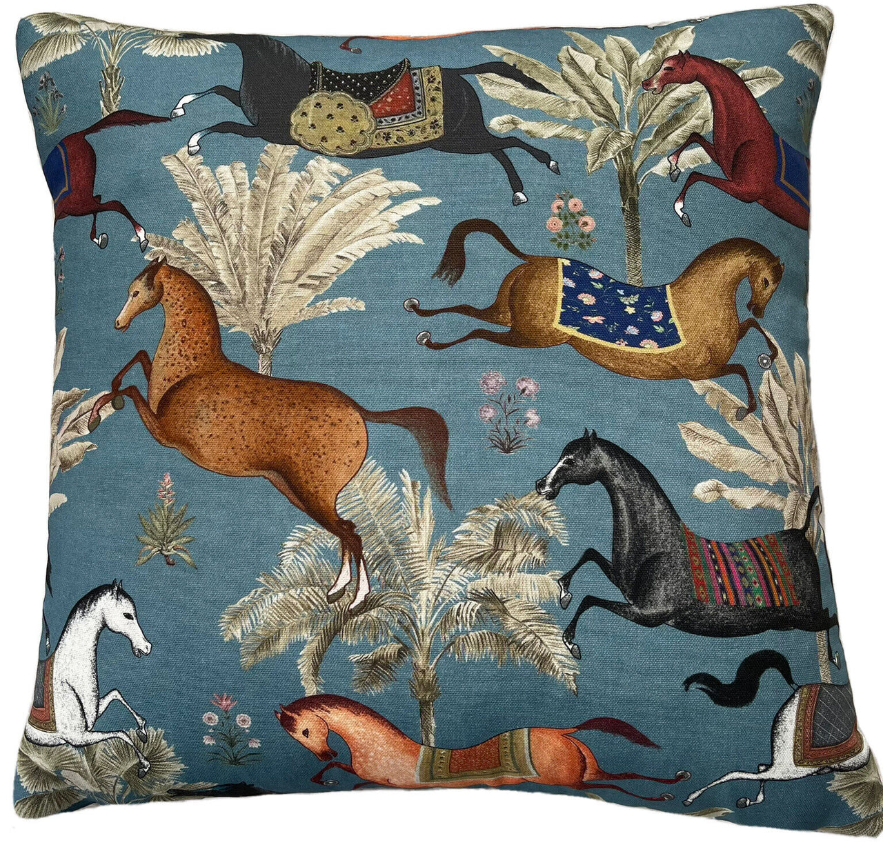 Arabian Horses Cushion Cover Animal Print Blue Decorative Throw Pillow Case  sizes 16" - 24"