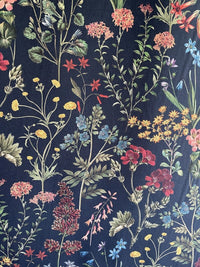 Thumbnail for Flower Field Cotton Fabric by Meter Botanical Sewing Material by Yards Floral Print Textile by Metres Hyacinth Azalea Wildflowers Black Textile