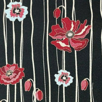Thumbnail for Poppy Woven Fabric Sold by Meter Upholstery Black Red Buds Streams Leaves Stripe