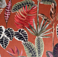 Thumbnail for Rusty Orange Italian Velvet Fabric by Meter Botanical Green Leaves Ficus Plants