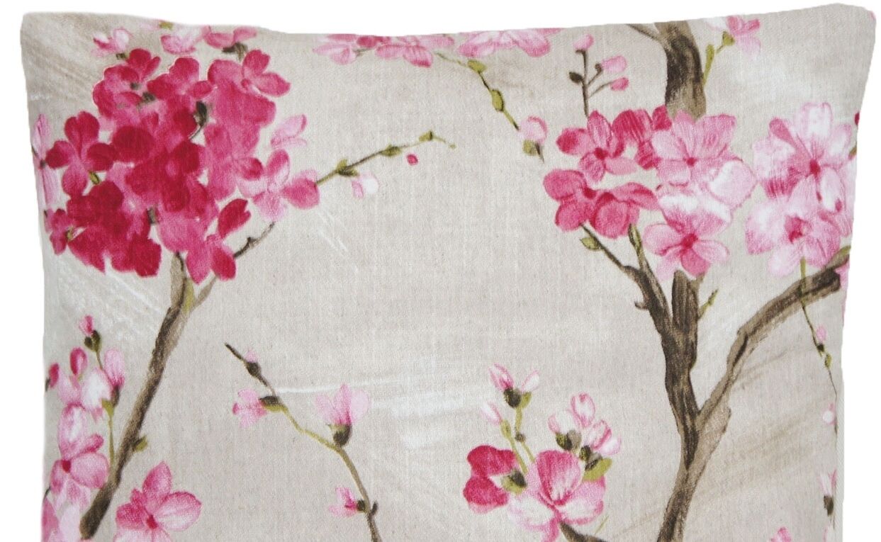 Tree Cushion Cover Pink Cherry Blossom Cotton Printed Fabric 16" 18" 20" 22"