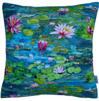 Thumbnail for Lotus Cushion Cover Cotton Plants Botanical Water Lilly Pond Flowers Leaves Blue