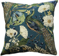 Thumbnail for Teal Peacock Fabric Cushion Cover Floral Woven Green Blue Butterflies Flowers 22
